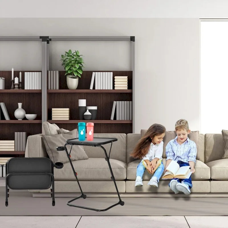 Tavolino da letto per TV con portabicchieri, regolabile, pieghevole per casa, ufficio, pieghevole, portatile, stabile, leggero, per riporre oggetti