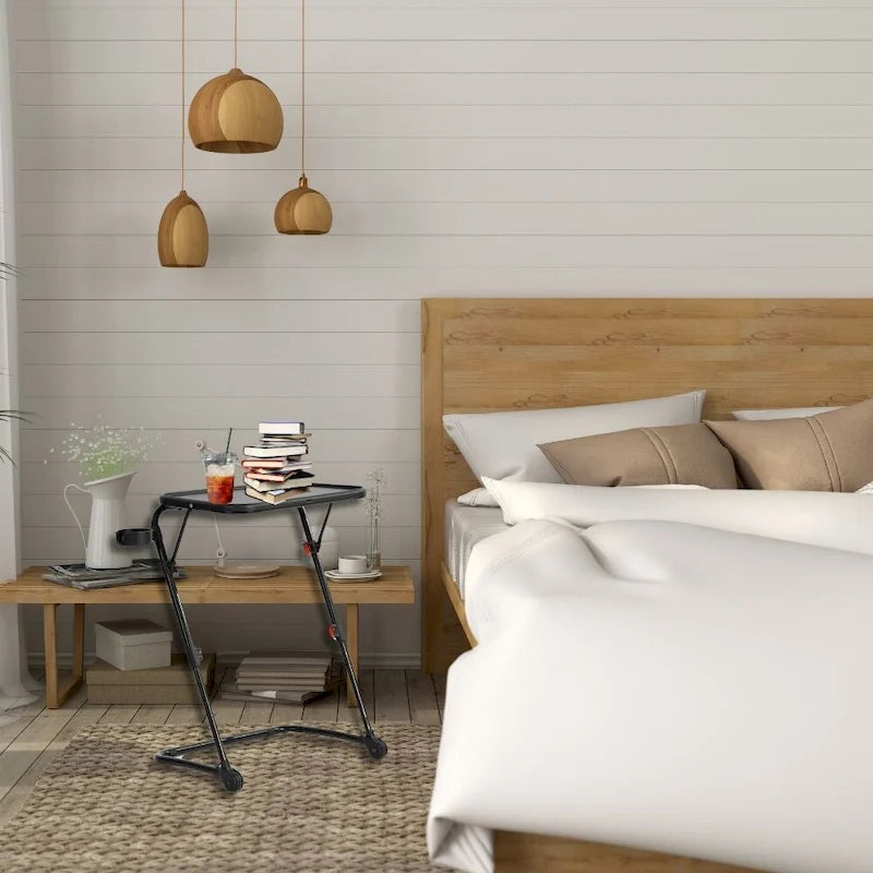 Tavolino da letto per TV con portabicchieri, regolabile, pieghevole per casa, ufficio, pieghevole, portatile, stabile, leggero, per riporre oggetti