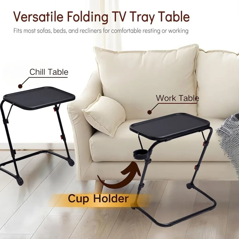 Tavolino da letto per TV con portabicchieri, regolabile, pieghevole per casa, ufficio, pieghevole, portatile, stabile, leggero, per riporre oggetti