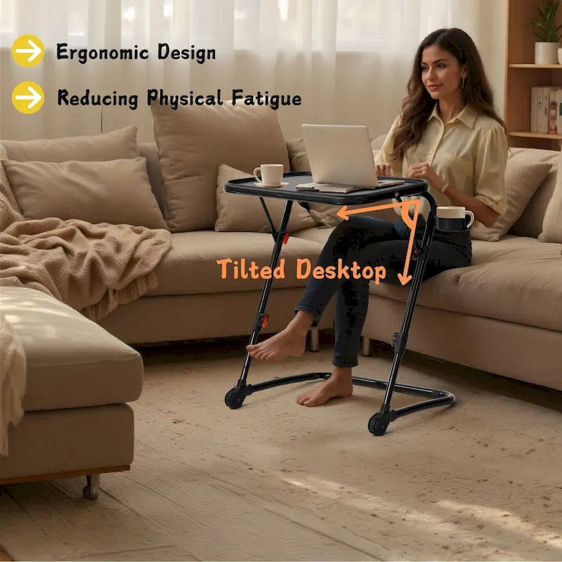 Tavolino da letto per TV con portabicchieri, regolabile, pieghevole per casa, ufficio, pieghevole, portatile, stabile, leggero, per riporre oggetti
