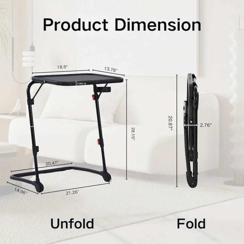 Tavolino da letto per TV con portabicchieri, regolabile, pieghevole per casa, ufficio, pieghevole, portatile, stabile, leggero, per riporre oggetti