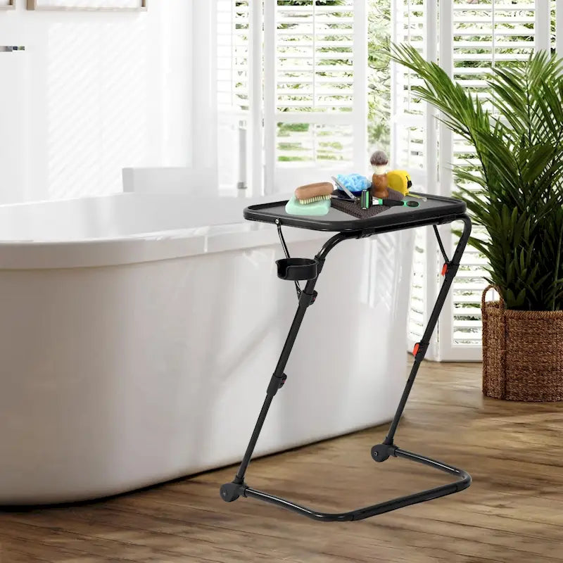 Tavolino da letto per TV con portabicchieri, regolabile, pieghevole per casa, ufficio, pieghevole, portatile, stabile, leggero, per riporre oggetti