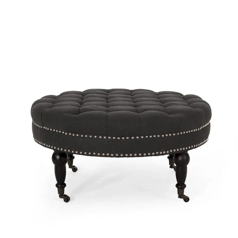 Pouf rotondo contemporaneo con ruote piroettanti