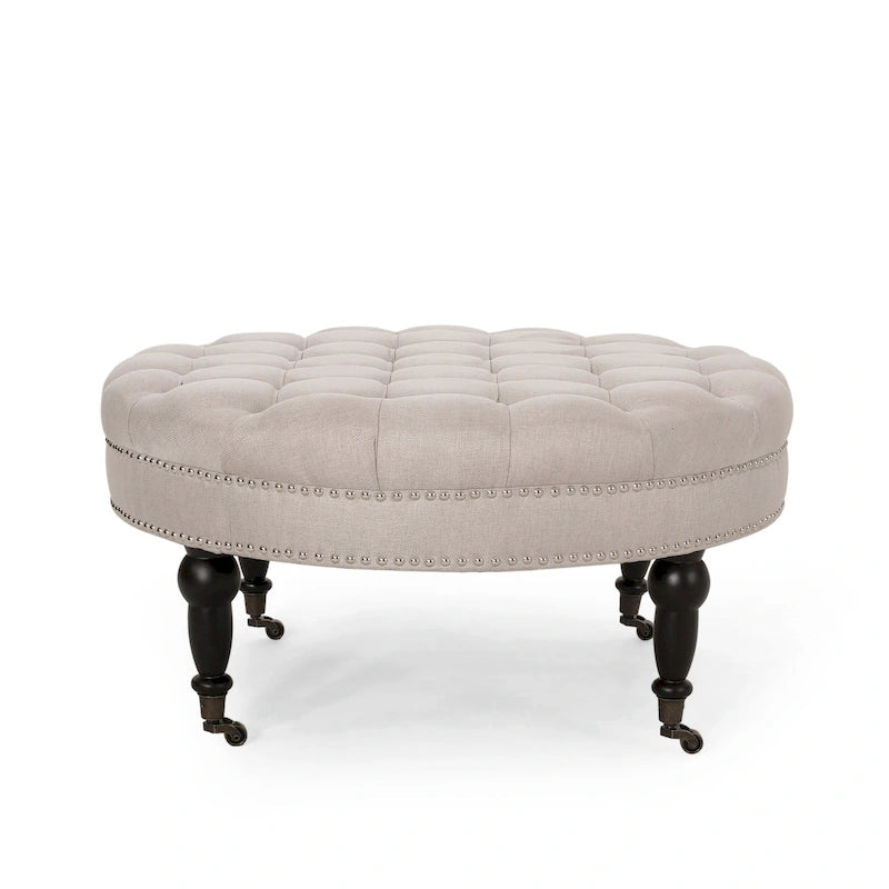 Pouf rotondo contemporaneo con ruote piroettanti