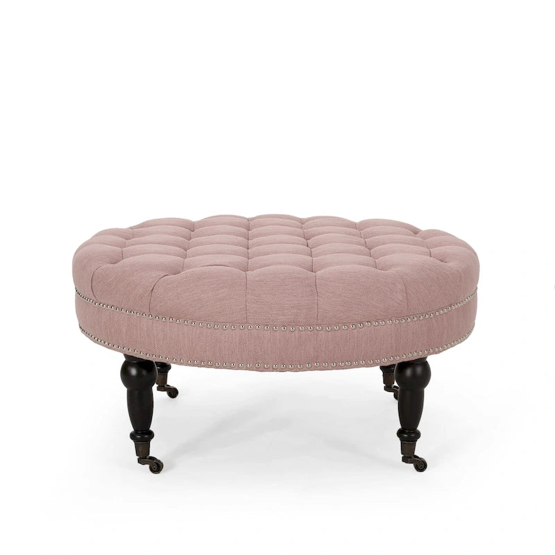 Pouf rotondo contemporaneo con ruote piroettanti