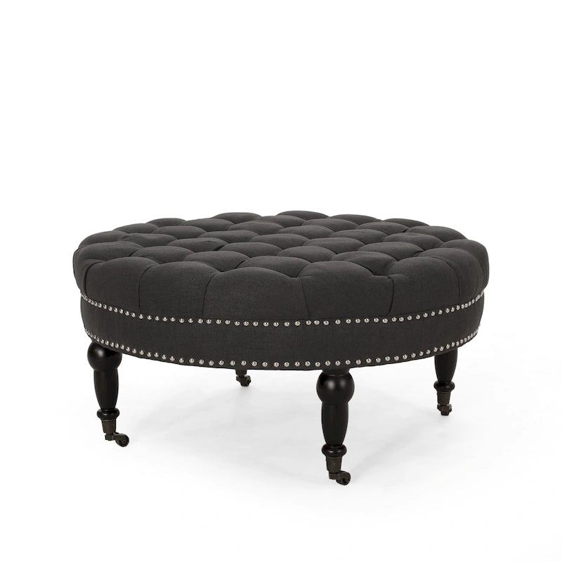 Pouf rotondo contemporaneo con ruote piroettanti