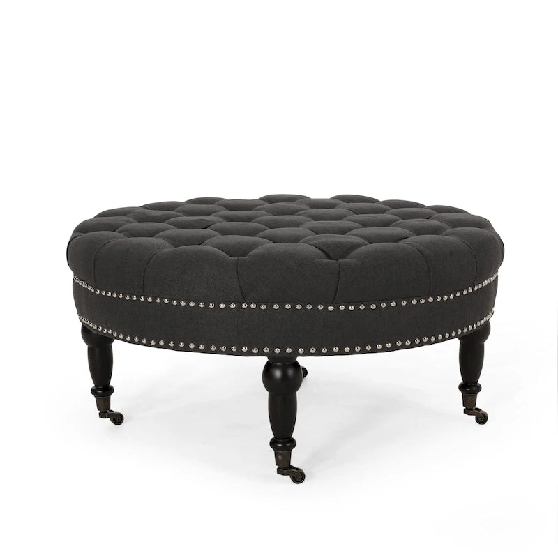 Pouf rotondo contemporaneo con ruote piroettanti