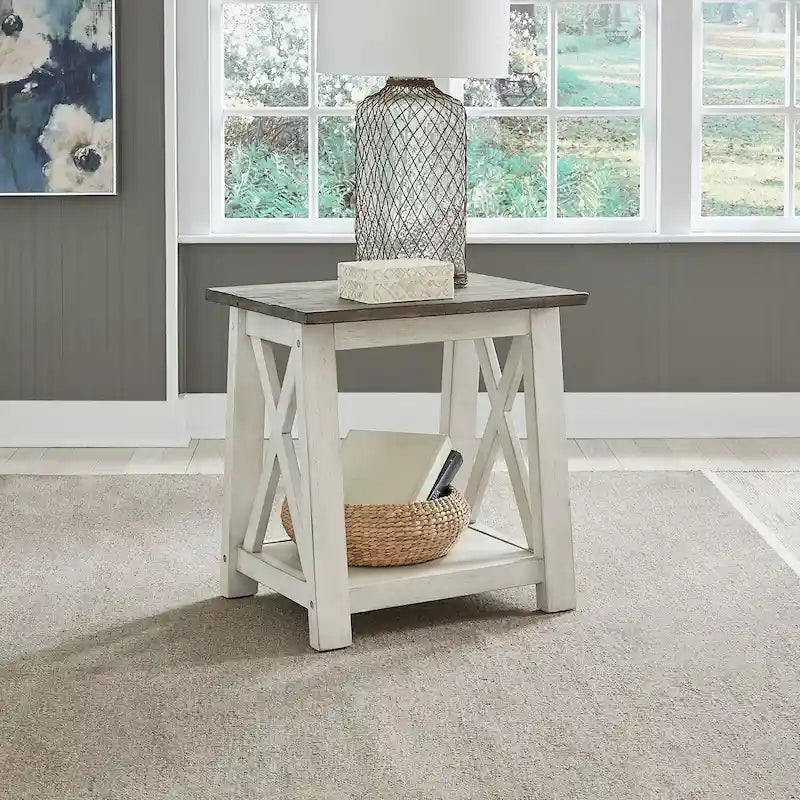  Antique White End Table