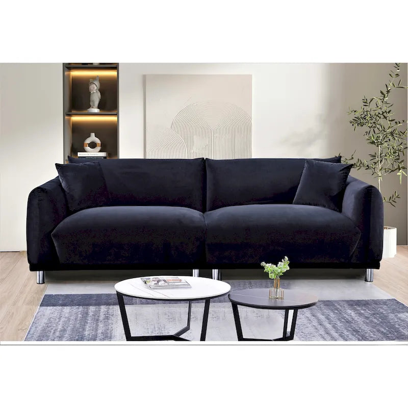  88.2W Metal Legs Velvet Sofa