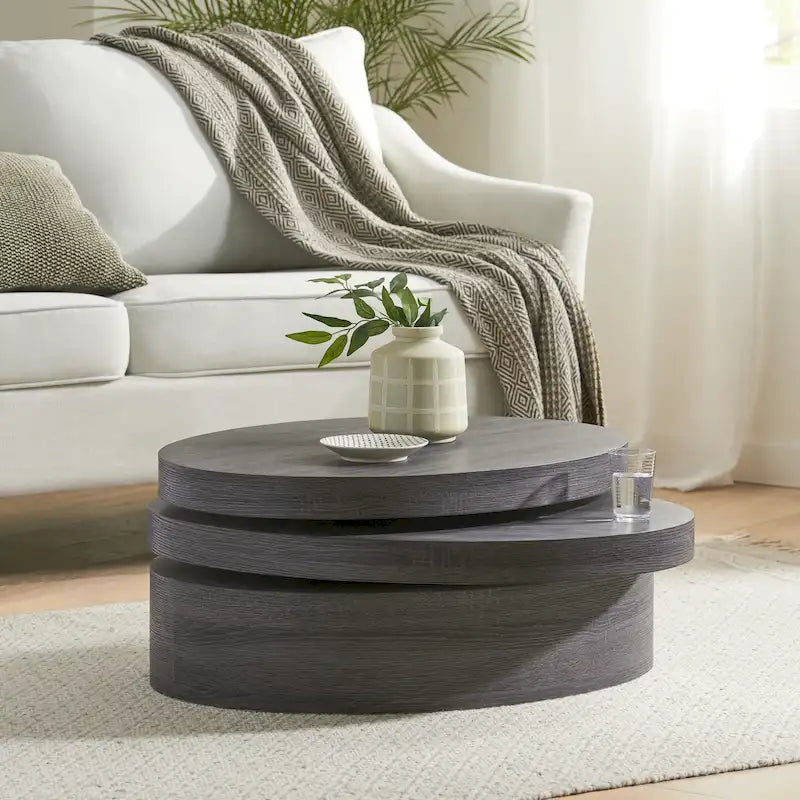 Oval Mod Rotating Wood Coffee Table