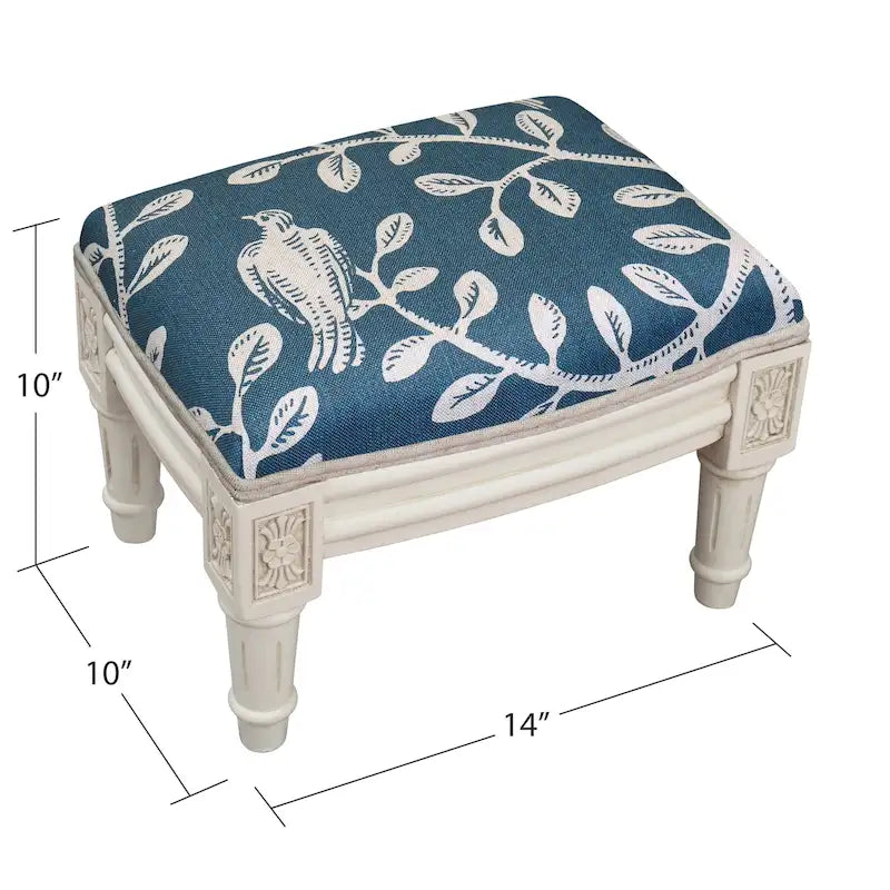 Poggiapiedi imbottito blu navy con finiture a vite