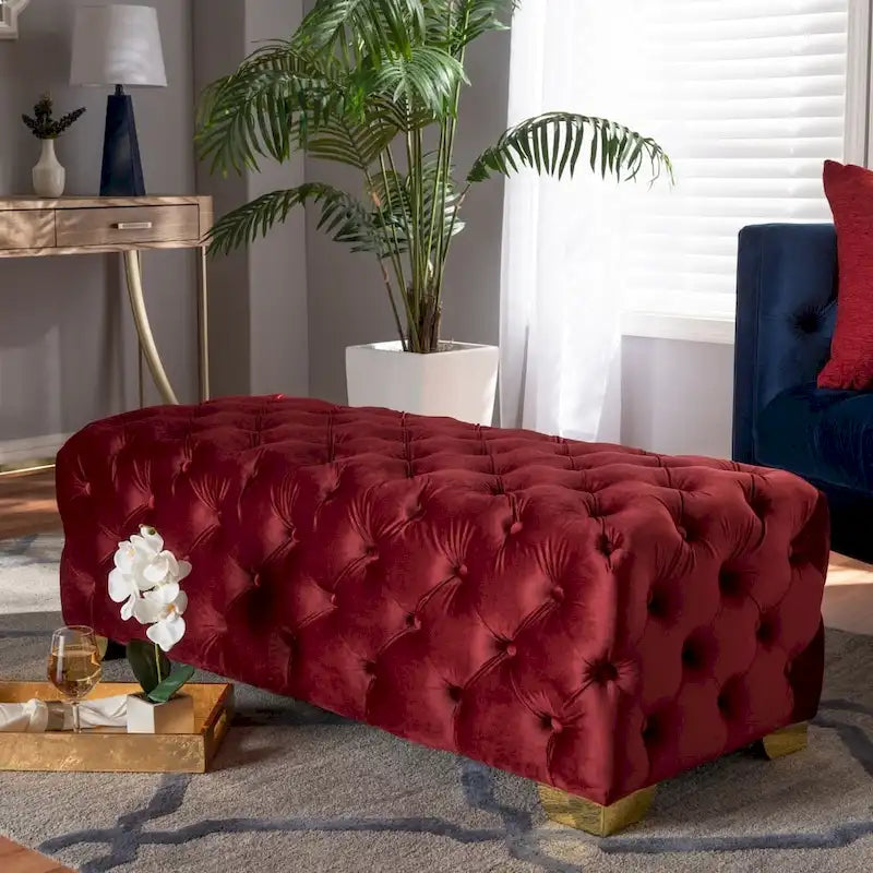  Solanki Velvet Fabric Ottoman Bench