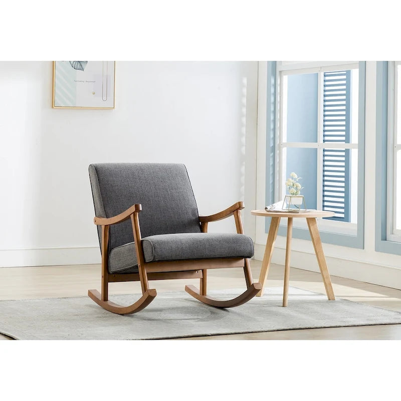  Hayes Fabric Rocking Accent Chair with Rubberwood Legs