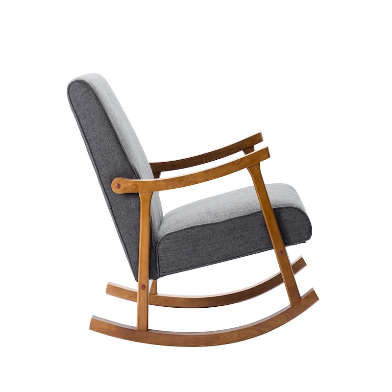 Sedia a dondolo accentata in tessuto con gambe in legno di gomma