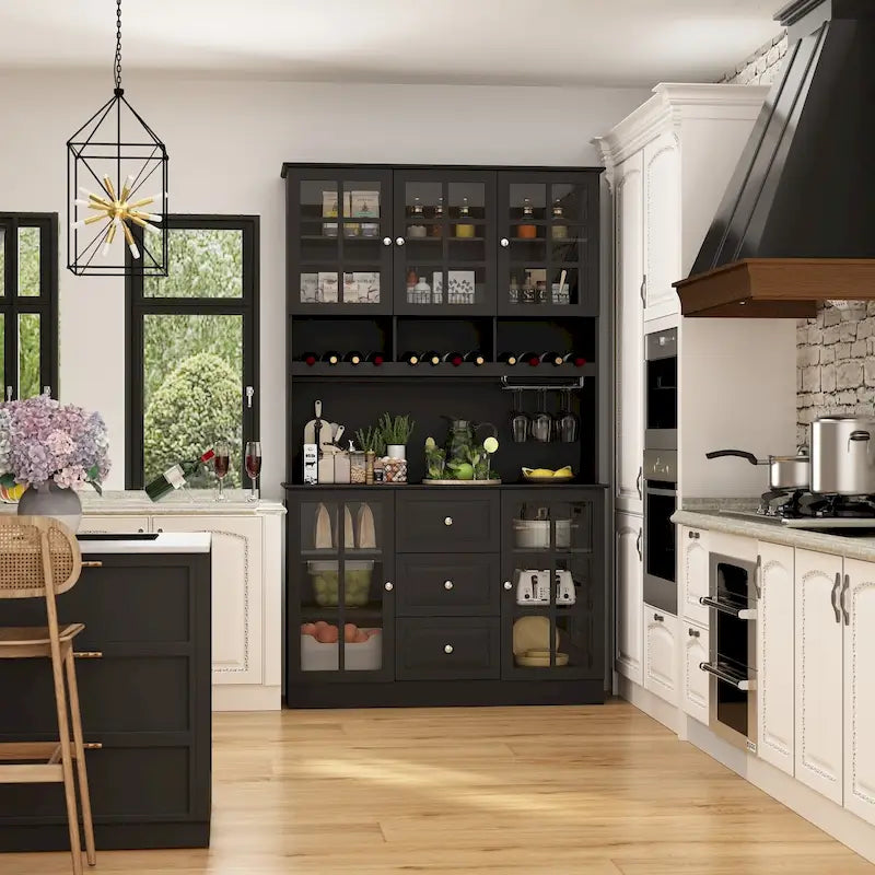 79Credenza da cucina con ante in vetro, mobile buffet laccato