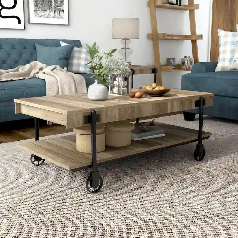Hyssop Farmhouse 47-inch Steel 1-Shelf Coffee Table by 