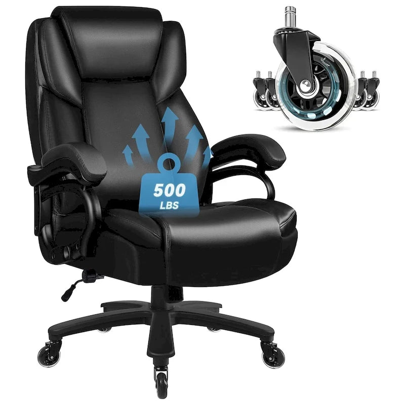 Sedia da ufficio direzionale Big & Tall, 500 libbre, sedia ergonomica con supporto lombare regolabile, schienale alto in pelle PU per computer