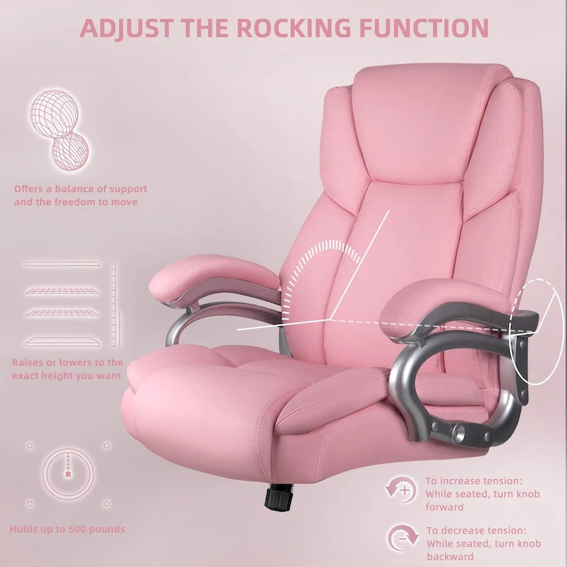 Sedia da ufficio direzionale Big & Tall, 500 libbre, sedia ergonomica con supporto lombare regolabile, schienale alto in pelle PU per computer