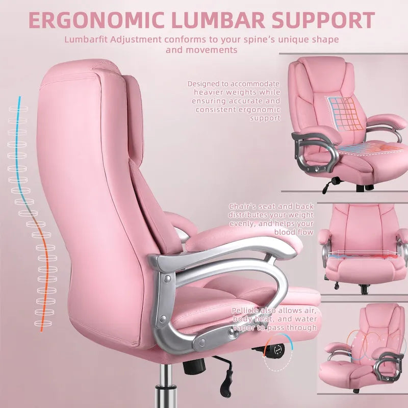 Sedia da ufficio direzionale Big & Tall, 500 libbre, sedia ergonomica con supporto lombare regolabile, schienale alto in pelle PU per computer