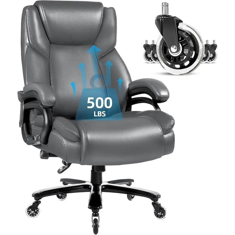 Sedia da ufficio direzionale Big & Tall, 500 libbre, sedia ergonomica con supporto lombare regolabile, schienale alto in pelle PU per computer