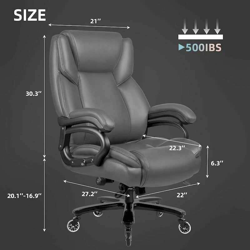 Sedia da ufficio direzionale Big & Tall, 500 libbre, sedia ergonomica con supporto lombare regolabile, schienale alto in pelle PU per computer