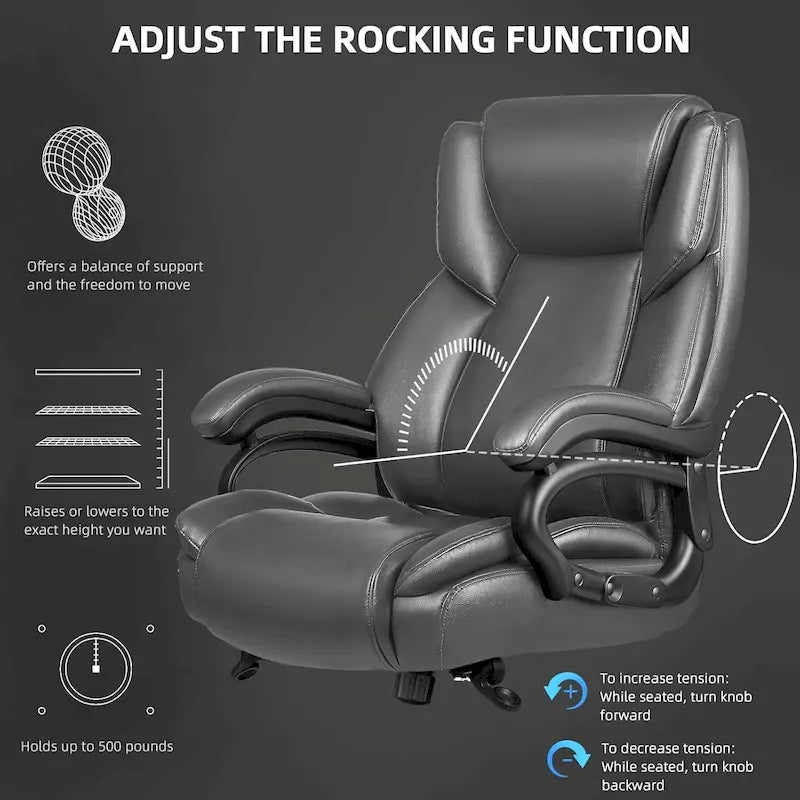 Sedia da ufficio direzionale Big & Tall, 500 libbre, sedia ergonomica con supporto lombare regolabile, schienale alto in pelle PU per computer