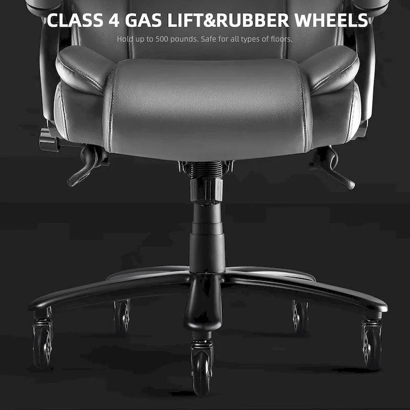 Sedia da ufficio direzionale Big & Tall, 500 libbre, sedia ergonomica con supporto lombare regolabile, schienale alto in pelle PU per computer