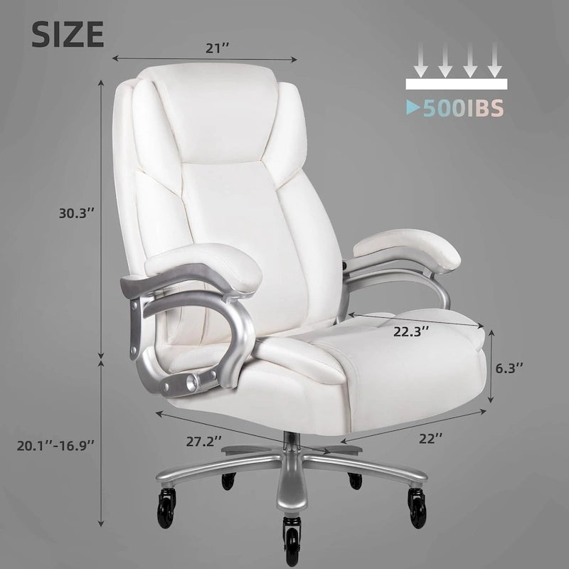 Sedia da ufficio direzionale Big & Tall, 500 libbre, sedia ergonomica con supporto lombare regolabile, schienale alto in pelle PU per computer