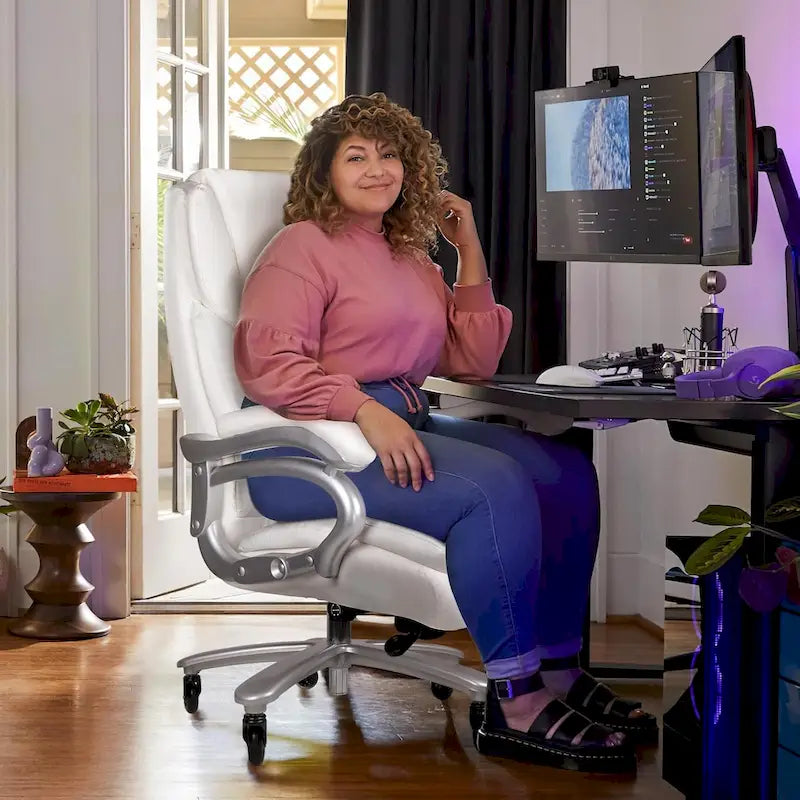 Sedia da ufficio direzionale Big & Tall, 500 libbre, sedia ergonomica con supporto lombare regolabile, schienale alto in pelle PU per computer