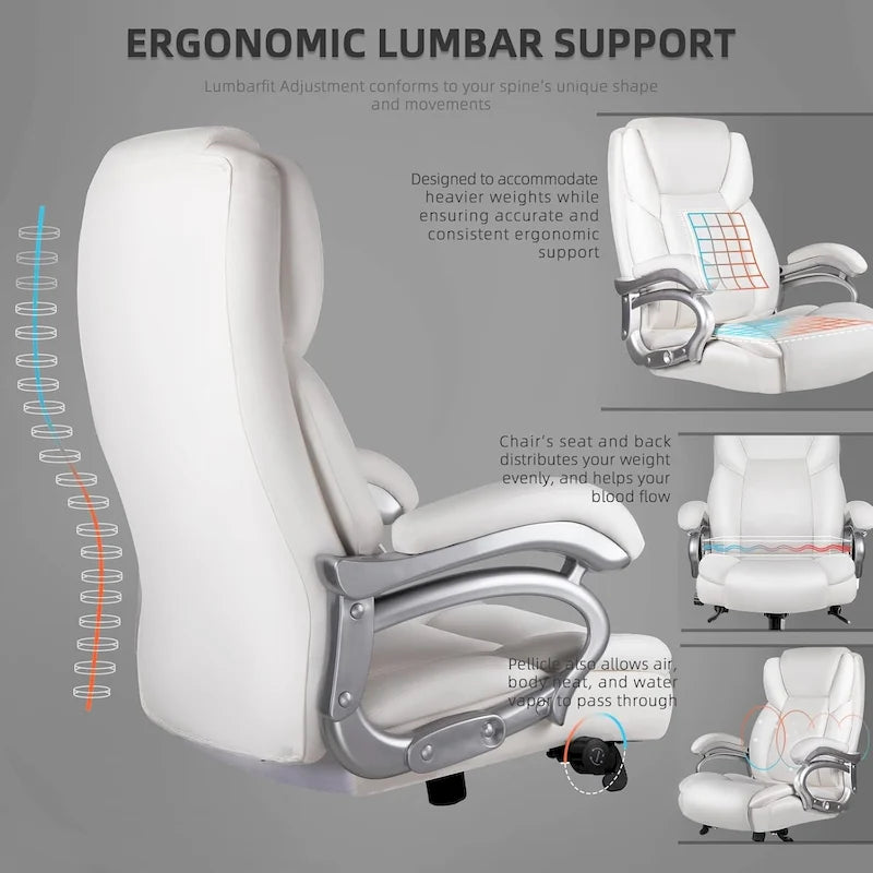 Sedia da ufficio direzionale Big & Tall, 500 libbre, sedia ergonomica con supporto lombare regolabile, schienale alto in pelle PU per computer