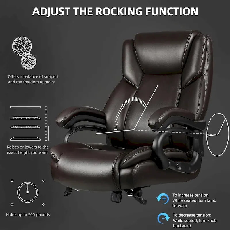 Sedia da ufficio direzionale Big & Tall, 500 libbre, sedia ergonomica con supporto lombare regolabile, schienale alto in pelle PU per computer