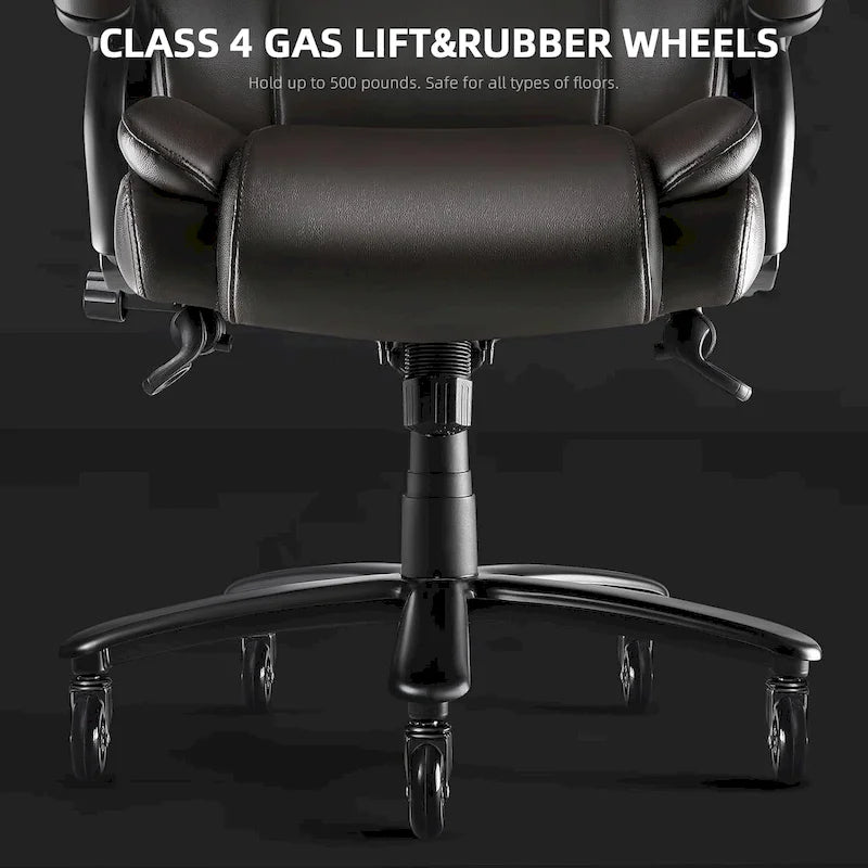 Sedia da ufficio direzionale Big & Tall, 500 libbre, sedia ergonomica con supporto lombare regolabile, schienale alto in pelle PU per computer