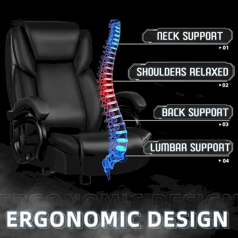 Sedia da ufficio direzionale Big & Tall, 500 libbre, sedia ergonomica con supporto lombare regolabile, schienale alto in pelle PU per computer
