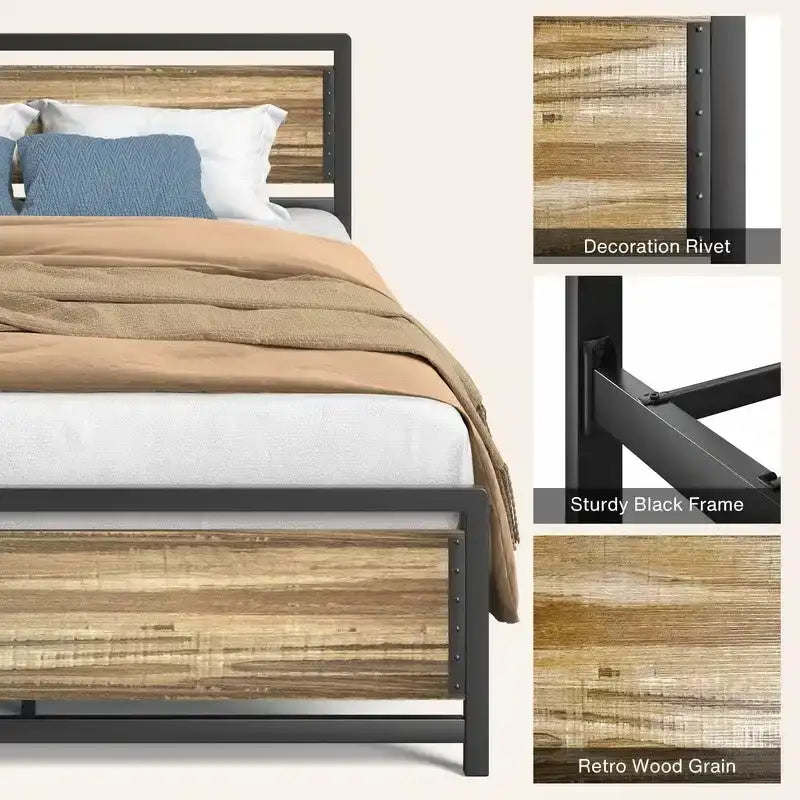 Struttura letto matrimoniale con testiera, robusta piattaforma letto in metallo