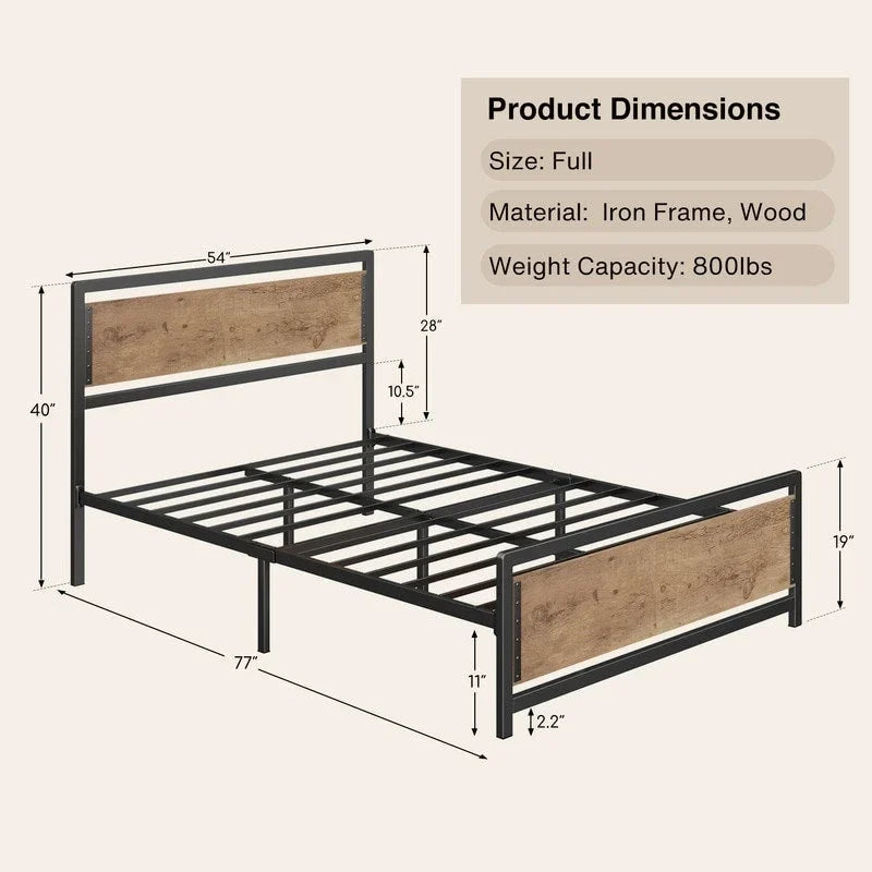 Struttura letto matrimoniale con testiera, robusta piattaforma letto in metallo