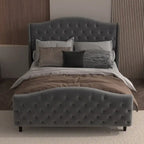 Struttura Letto, Testiera Imbottita con Bottoni Capitonnè e Lati ad Ala, Nessuna Rete a Molle Necessaria, Carico Fino a 360 kg