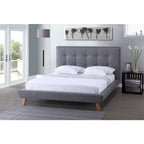  Svinninge Mid-century Grey Upholstered Platform Bed