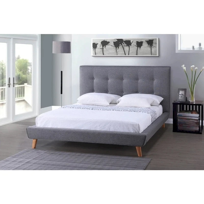  Svinninge Mid-century Grey Upholstered Platform Bed