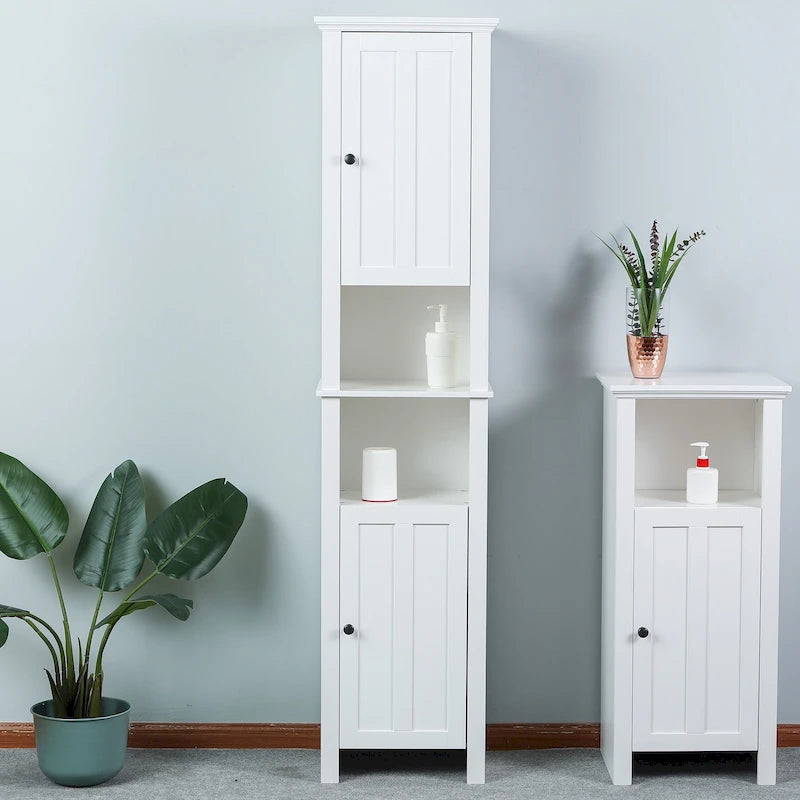 Mobile alto da bagno in MDF bianco, 170 cm, con torre per la biancheria