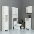 Mobile alto da bagno in MDF bianco, 170 cm, con torre per la biancheria
