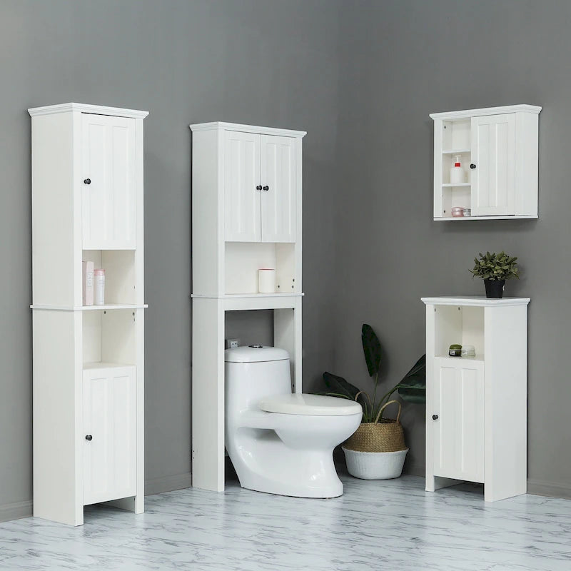 Mobile alto da bagno in MDF bianco, 170 cm, con torre per la biancheria