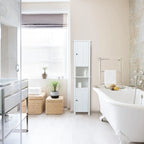 Mobile alto da bagno in MDF bianco, 170 cm, con torre per la biancheria
