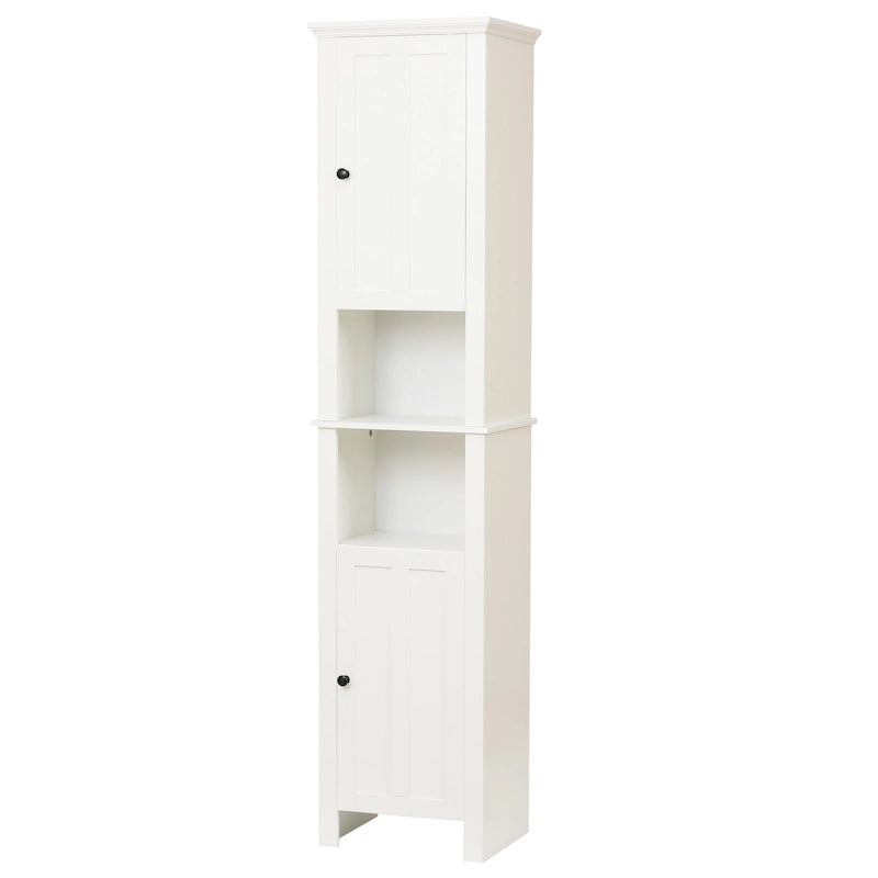 Mobile alto da bagno in MDF bianco, 170 cm, con torre per la biancheria