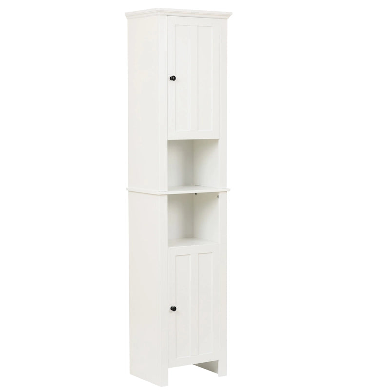 Mobile alto da bagno in MDF bianco, 170 cm, con torre per la biancheria