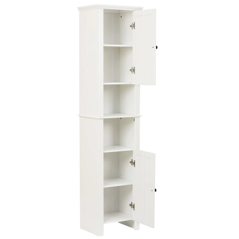 Mobile alto da bagno in MDF bianco, 170 cm, con torre per la biancheria