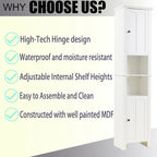 Mobile alto da bagno in MDF bianco, 170 cm, con torre per la biancheria