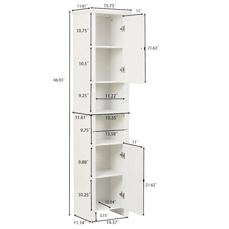 Mobile alto da bagno in MDF bianco, 170 cm, con torre per la biancheria