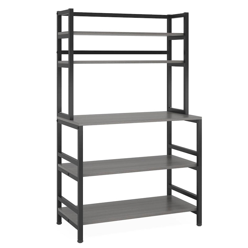 Scaffale per panettiere da cucina marrone/nero, supporto industriale per microonde, scaffale portaoggetti multiuso a 5 livelli bianco, supporto da cucina con credenza