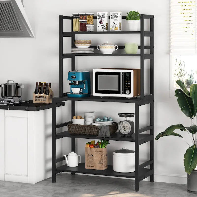 Scaffale per panettiere da cucina marrone/nero, supporto industriale per microonde, scaffale portaoggetti multiuso a 5 livelli bianco, supporto da cucina con credenza