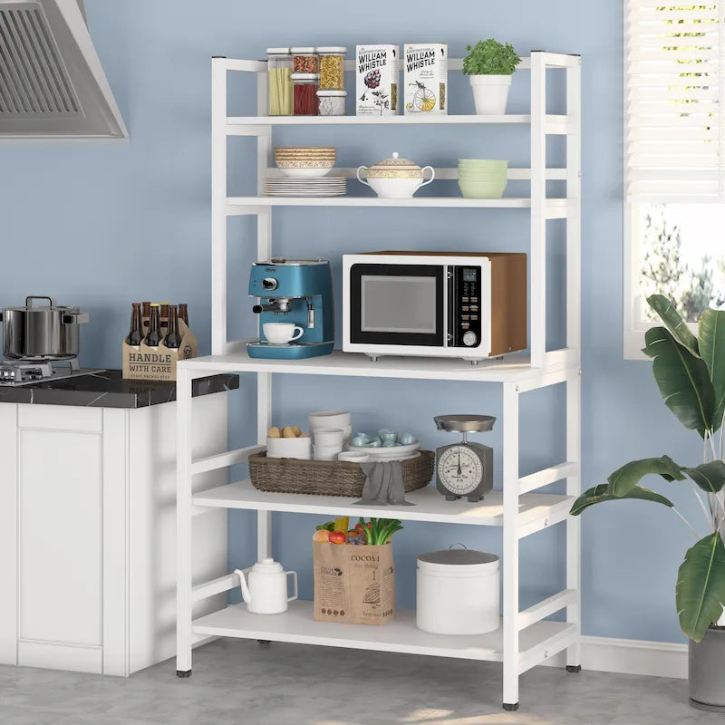 Scaffale per panettiere da cucina marrone/nero, supporto industriale per microonde, scaffale portaoggetti multiuso a 5 livelli bianco, supporto da cucina con credenza